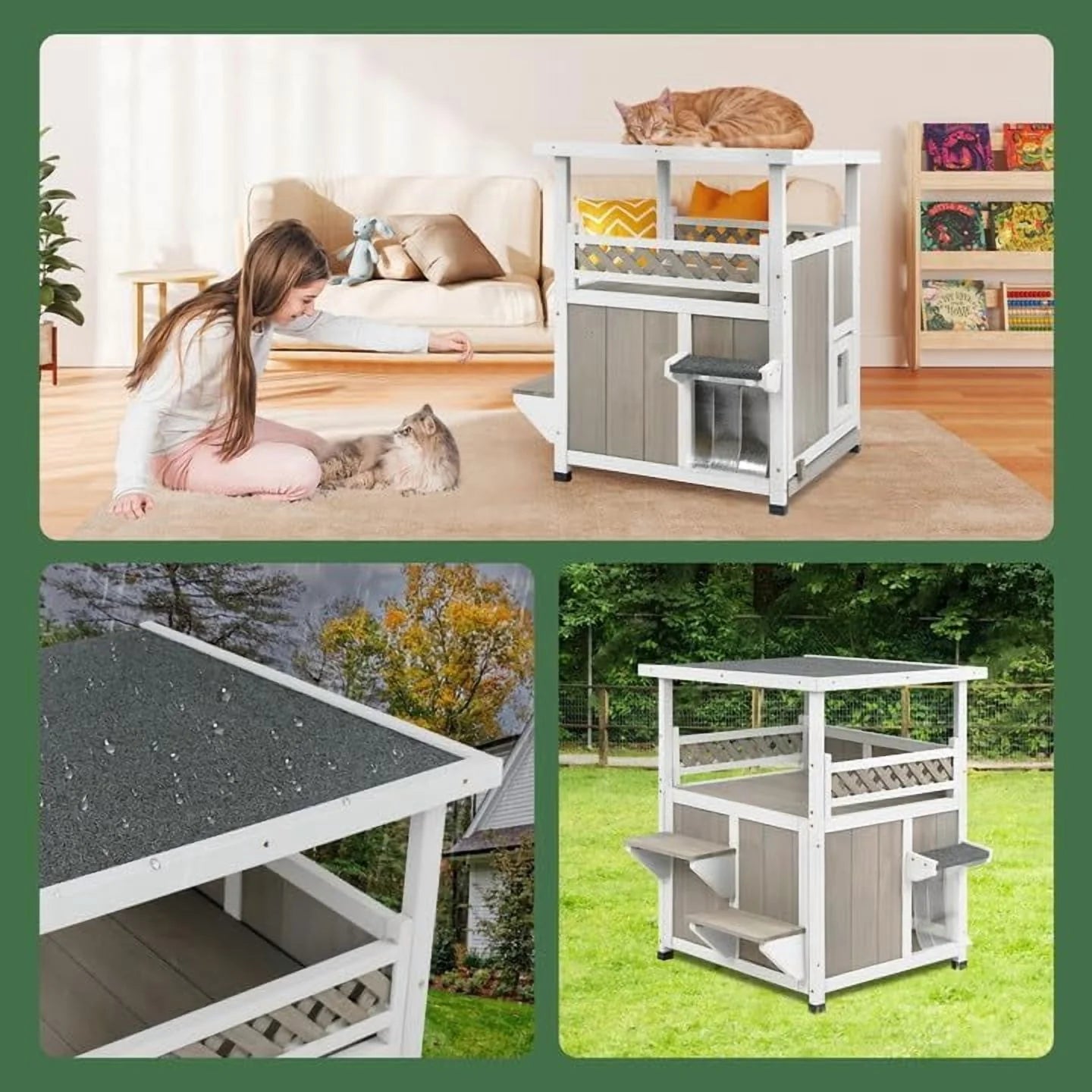 Outdoor Cat House 2 Story Wooden Houses for outside Feral Cats