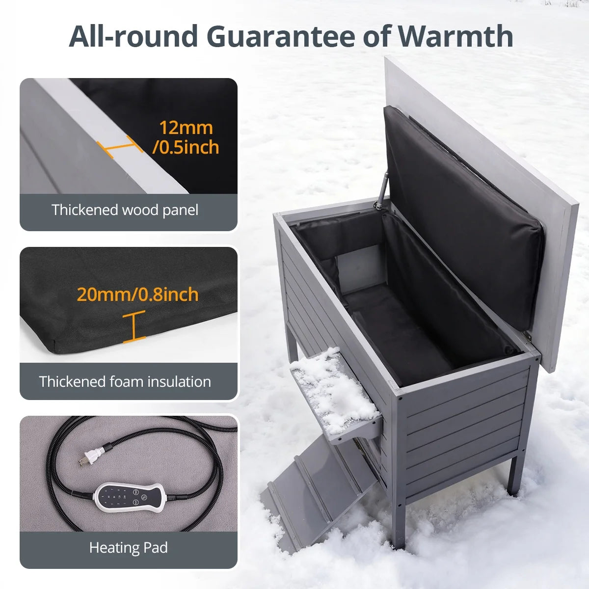 Outdoor Cat House with Removable Heating Pad,  Heated Cat House, Waterproof Winter Shelter for Multiple Cats & Small Animals with Escape Door, Suitable for All Seasons