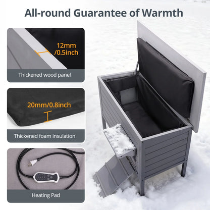 Outdoor Cat House with Removable Heating Pad,  Heated Cat House, Waterproof Winter Shelter for Multiple Cats & Small Animals with Escape Door, Suitable for All Seasons