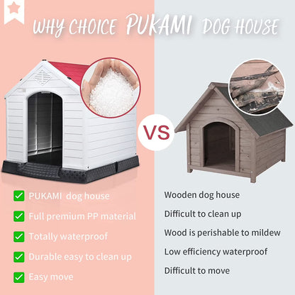 Plastic Dog House Outdoor Indoor for Small Medium Large Dogss with Elevated Floor and Air Vents