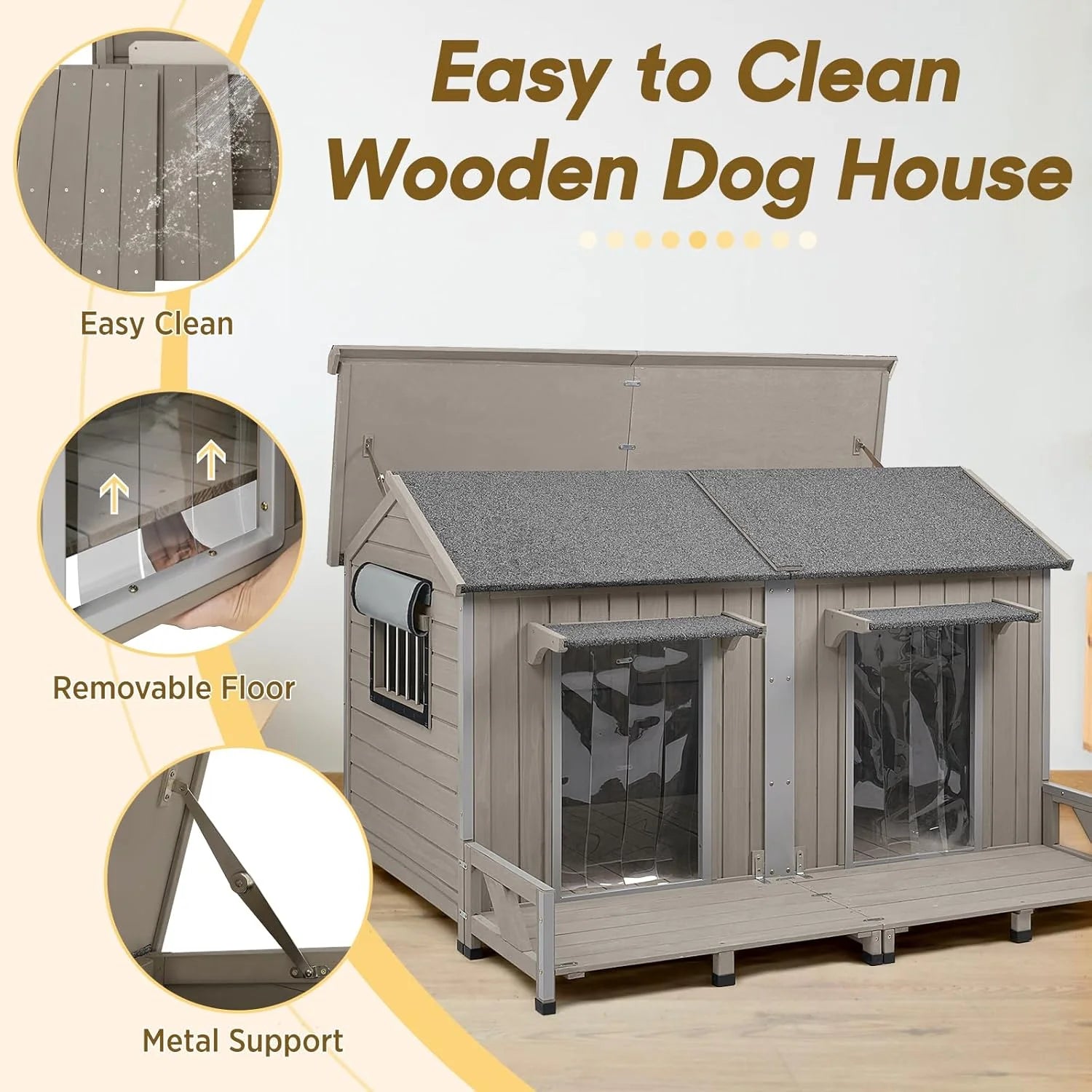 59.4"L Extra Large Dog House Outdoor with Openable Roof & 2 Doors for Large Dogs
