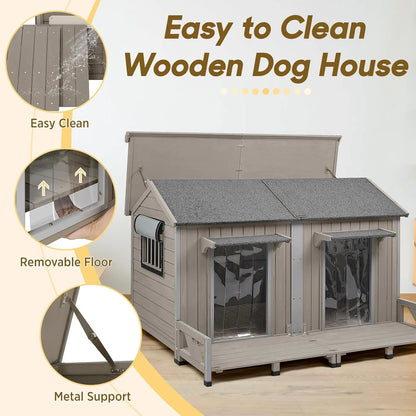 59.4"L Extra Large Dog House Outdoor with Openable Roof & 2 Doors for Large Dogs