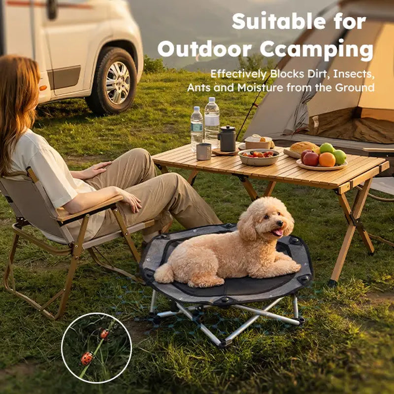 Pecute Foldable Elevated Dog Bed with Cooling Mat & Breathable Mesh,Orthopedic Pet Cot for Joint Support, Non-Slip Washable, Portable for Home & Travel, Anxiety Relief for Small Dogs/Cats (Coupon Eligible)