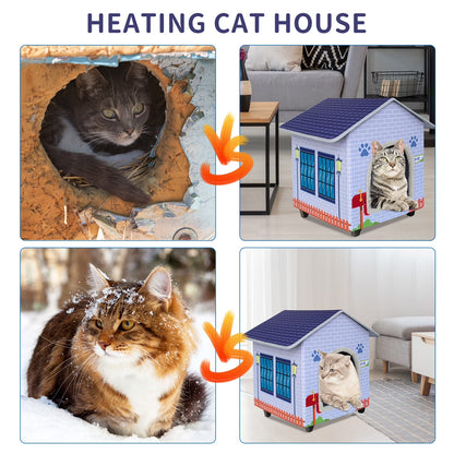 Heated Cat Houses for Indoor/Outdoor Cats with Elevated Heated Cat Bed Waterproof Providing Safe Feral Cats, Easy to Assemble