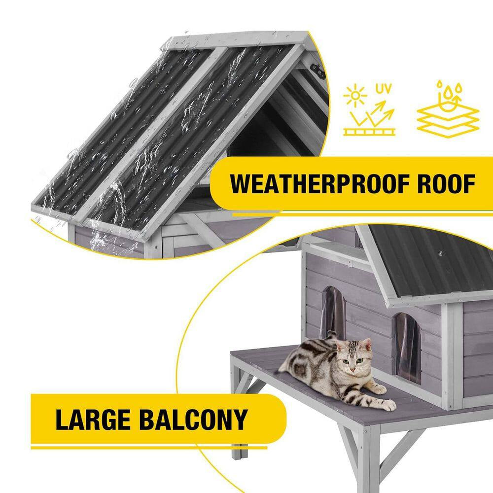 Wooden Outdoor Cat House, Outdoor 2 Story Cat House with Waterproof Roof