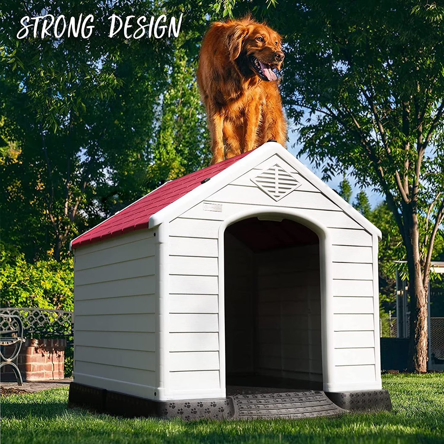 Plastic Dog House Outdoor Indoor for Small Medium Large Dogss with Elevated Floor and Air Vents