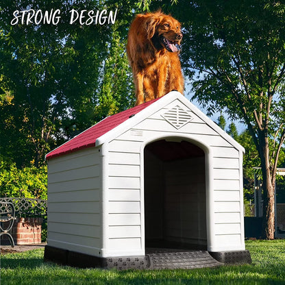 Plastic Dog House Outdoor Indoor for Small Medium Large Dogss with Elevated Floor and Air Vents