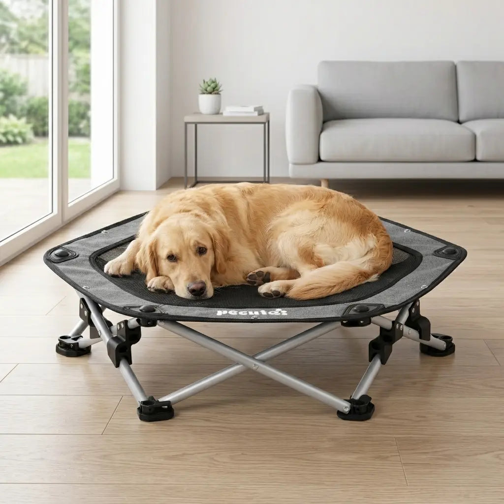 Pecute Foldable Elevated Dog Bed with Cooling Mat & Breathable Mesh,Orthopedic Pet Cot for Joint Support, Non-Slip Washable, Portable for Home & Travel, Anxiety Relief for Small Dogs/Cats (Coupon Eligible)