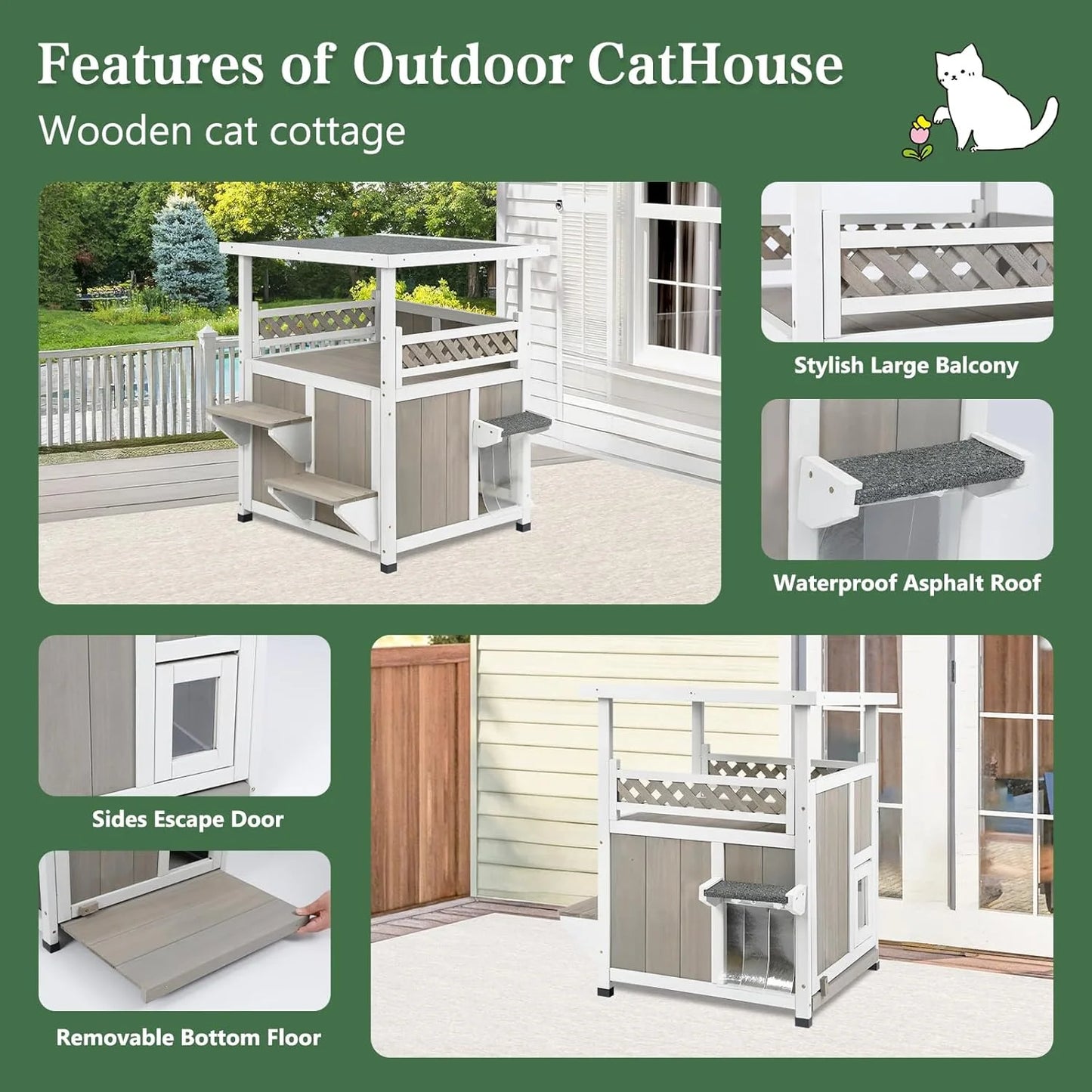 Outdoor Cat House 2 Story Wooden Houses for outside Feral Cats
