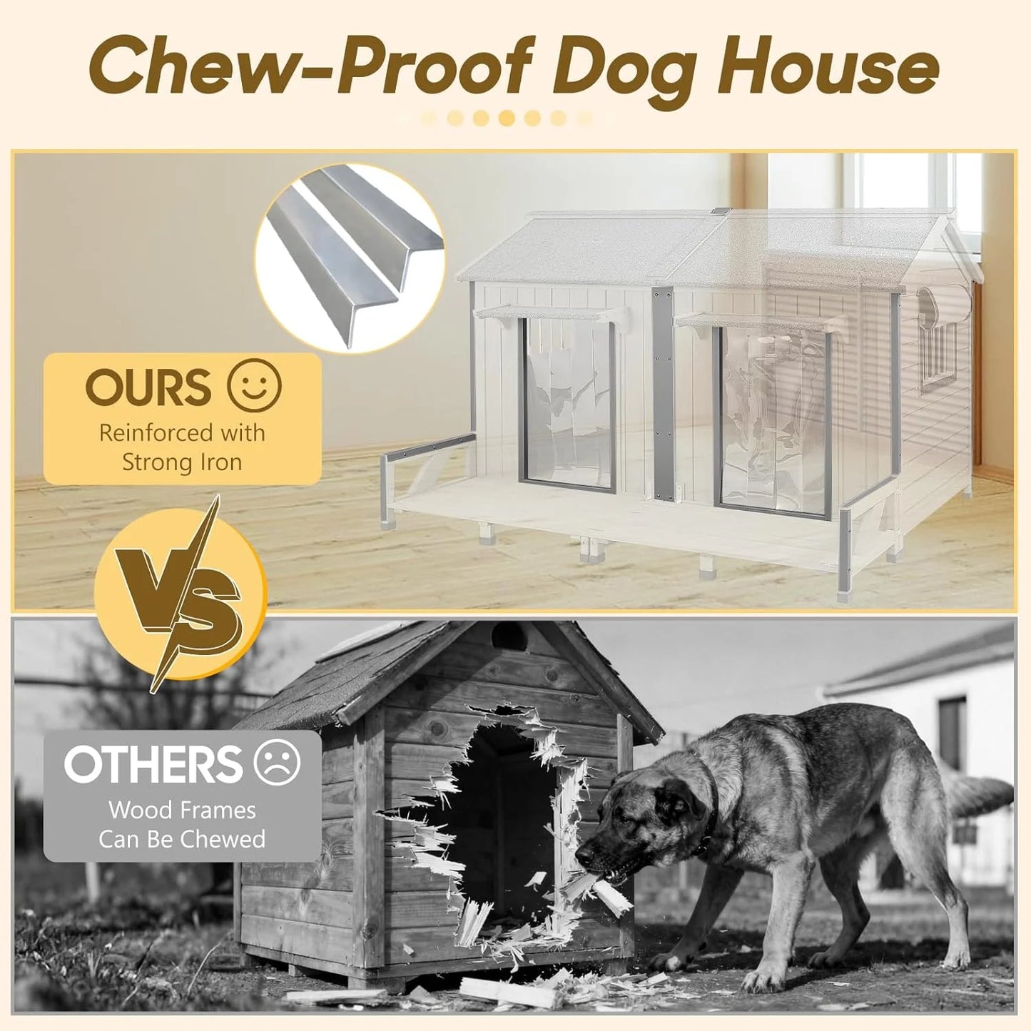 59.4"L Extra Large Dog House Outdoor with Openable Roof & 2 Doors for Large Dogs