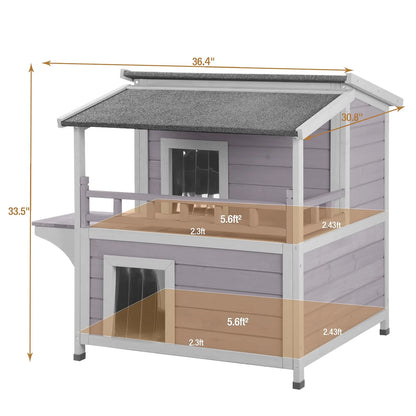 BUTINGLALE Outdoor Feral Cat House, outside Cat Condos Two Story, Rainproof Kitty House for Winter