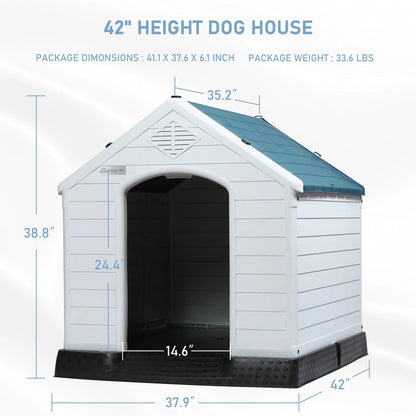 Durable Waterproof Plastic Dog House for Small to Large Sized Dogs, Indoor Outdoor Doghouse with Elevated Floor