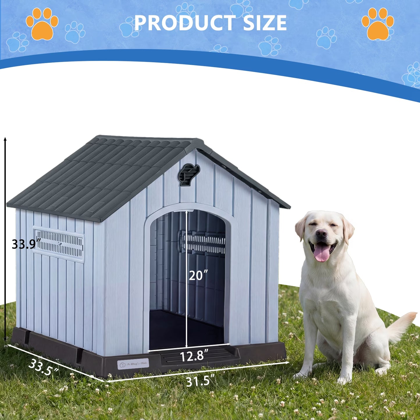 Durable Waterproof Plastic Dog House for Small to Large Sized Dogs, Indoor Outdoor Doghouse with Elevated Floor