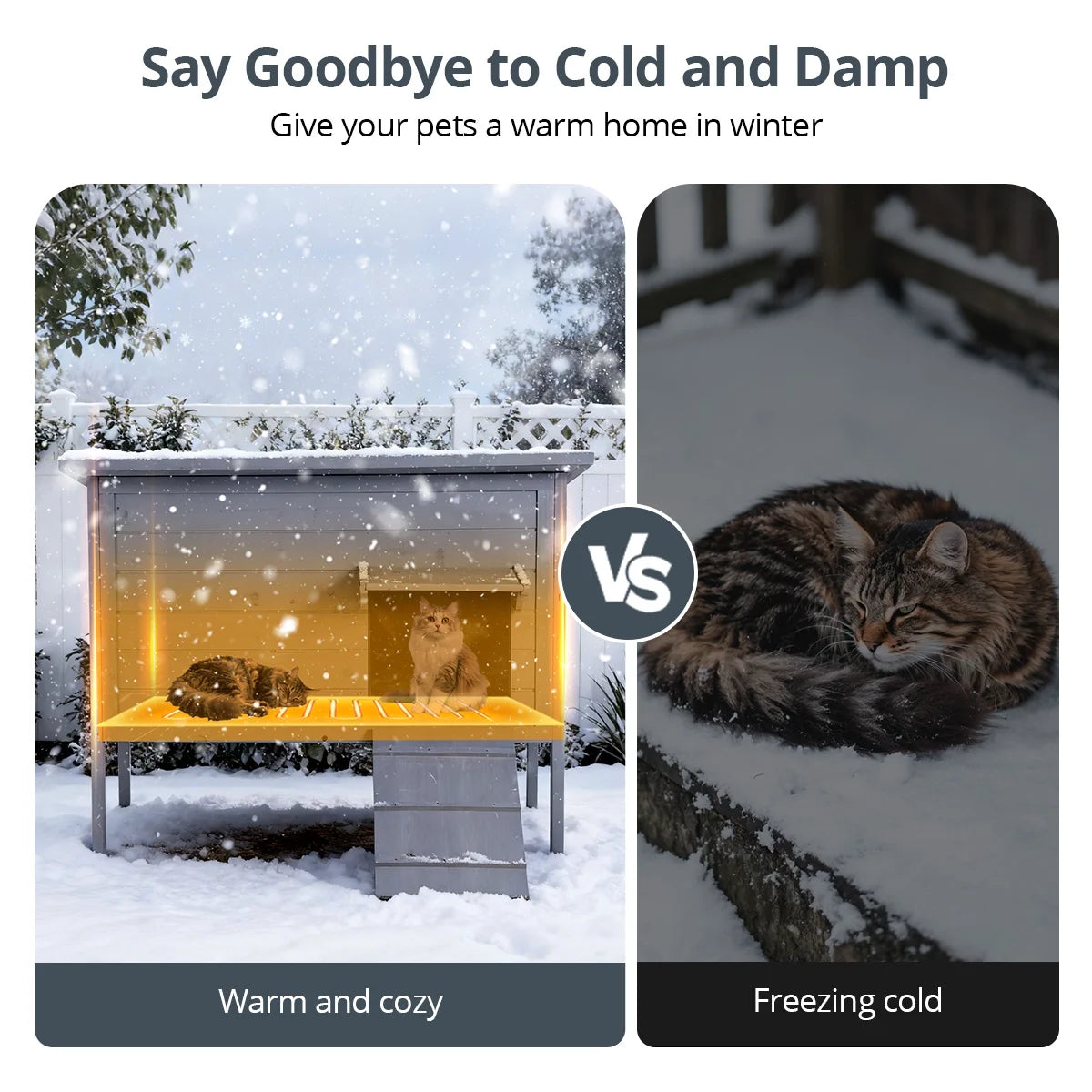 Outdoor Cat House with Removable Heating Pad,  Heated Cat House, Waterproof Winter Shelter for Multiple Cats & Small Animals with Escape Door, Suitable for All Seasons