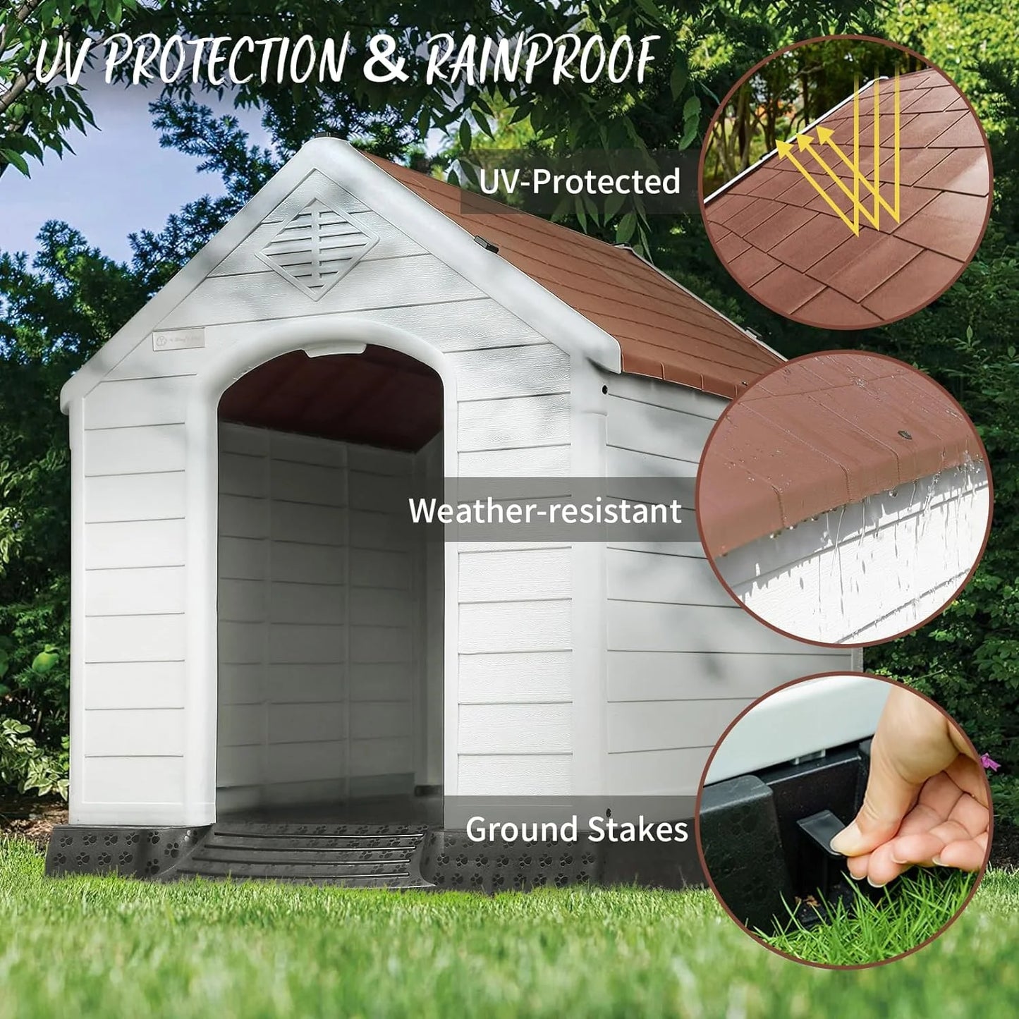Durable Waterproof Plastic Dog House for Small to Large Sized Dogs, Indoor Outdoor Doghouse with Elevated Floor