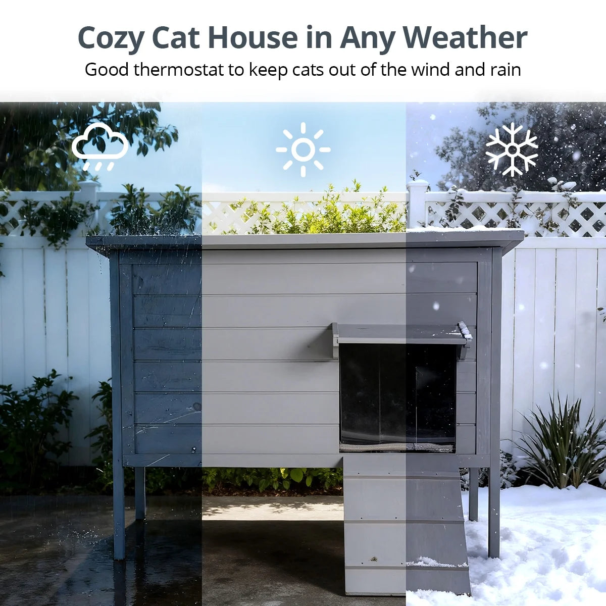 Outdoor Cat House with Removable Heating Pad,  Heated Cat House, Waterproof Winter Shelter for Multiple Cats & Small Animals with Escape Door, Suitable for All Seasons