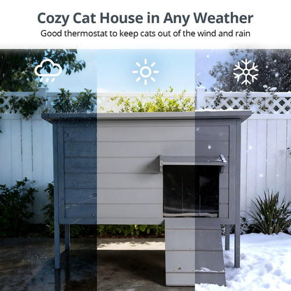 Outdoor Cat House with Removable Heating Pad,  Heated Cat House, Waterproof Winter Shelter for Multiple Cats & Small Animals with Escape Door, Suitable for All Seasons