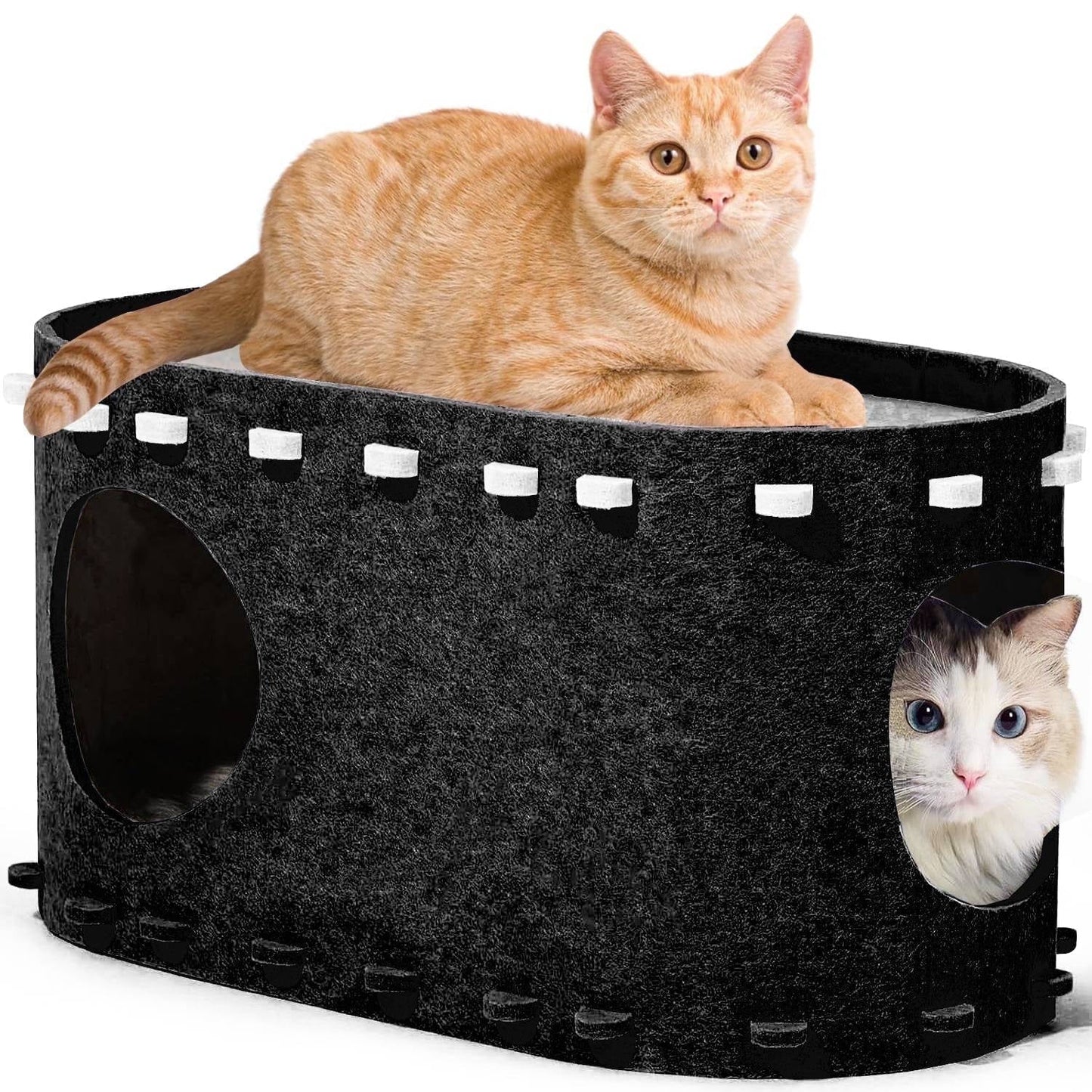 Cat Bed,  Extra Large Cat House with Scratch Pad and Fluffy Ball Hanging ,24"X16"X13", Khaki