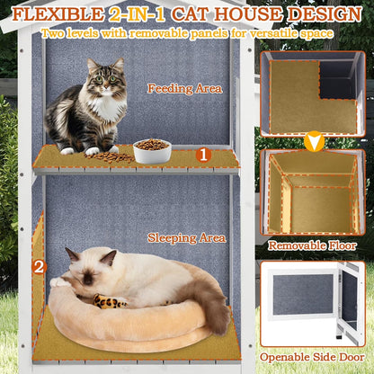 Insulated Outdoor Cat House Two Story - Weatherproof Elevated - Gray