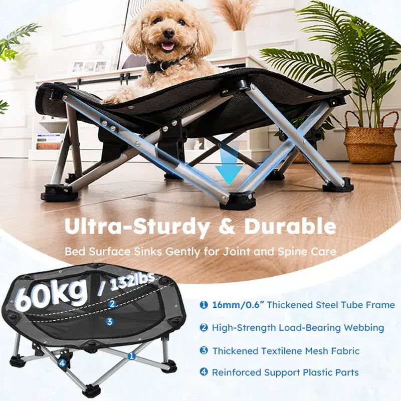 Pecute Foldable Elevated Dog Bed with Cooling Mat & Breathable Mesh,Orthopedic Pet Cot for Joint Support, Non-Slip Washable, Portable for Home & Travel, Anxiety Relief for Small Dogs/Cats (Coupon Eligible)