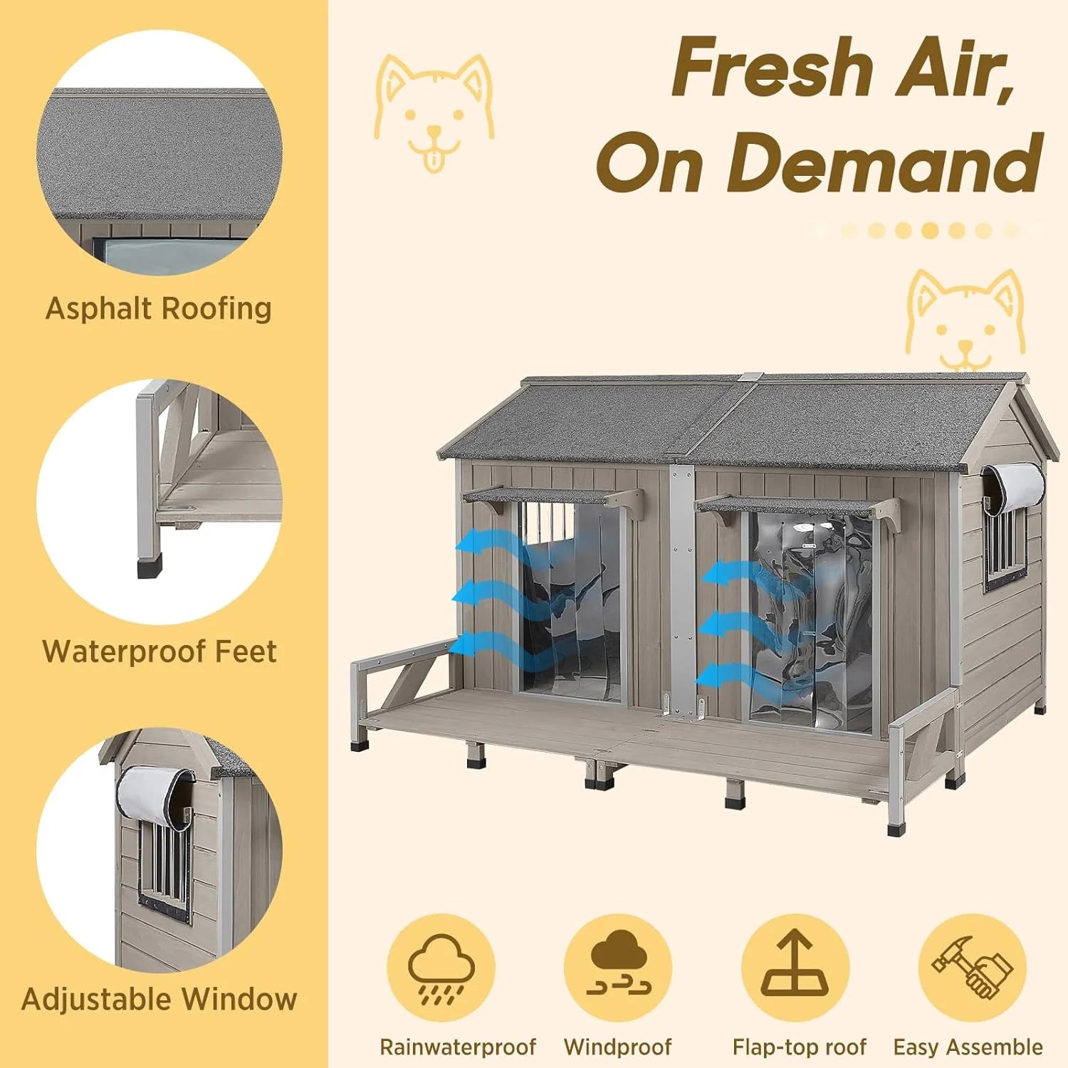 59.4"L Extra Large Dog House Outdoor with Openable Roof & 2 Doors for Large Dogs