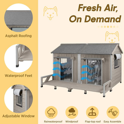 59.4"L Extra Large Dog House Outdoor with Openable Roof & 2 Doors for Large Dogs