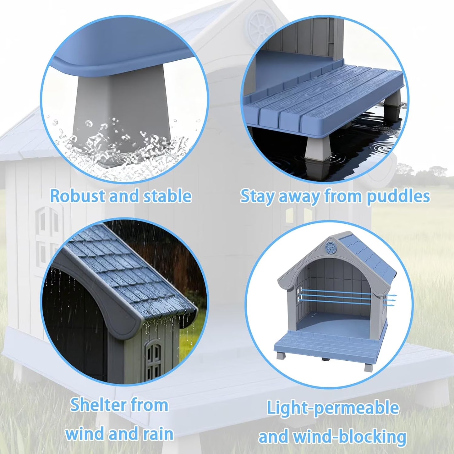 Dog House Resin Dog Kennel with Cute Elegant Design & Extended Elevated Floor, Dog Houses for Large Dogs outside Weatherproof for Indoor & Outdoor Use