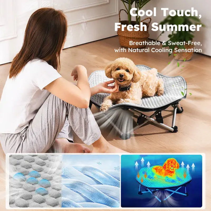Pecute Foldable Elevated Dog Bed with Cooling Mat & Breathable Mesh,Orthopedic Pet Cot for Joint Support, Non-Slip Washable, Portable for Home & Travel, Anxiety Relief for Small Dogs/Cats (Coupon Eligible)