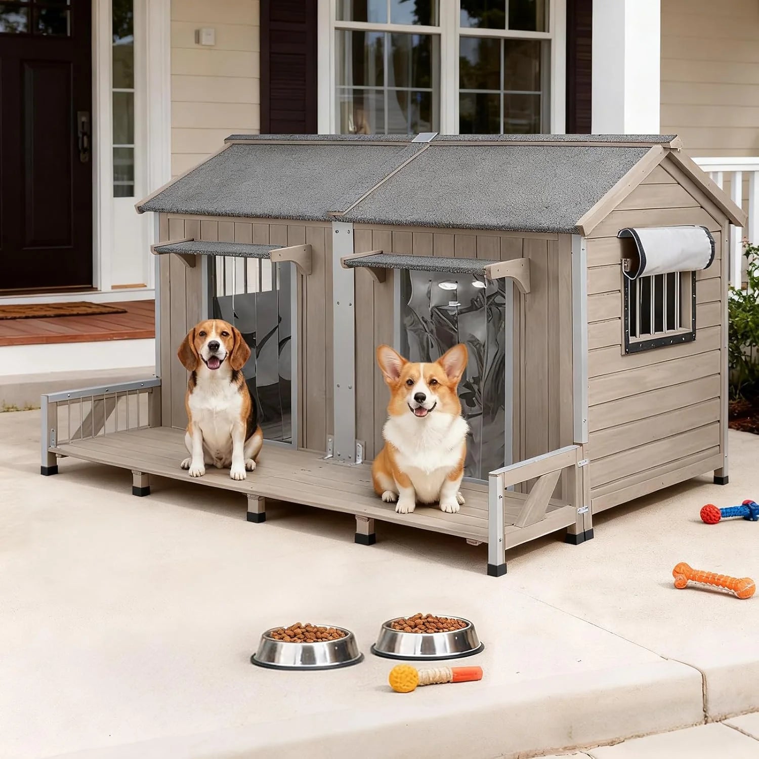 59.4"L Extra Large Dog House Outdoor with Openable Roof & 2 Doors for Large Dogs