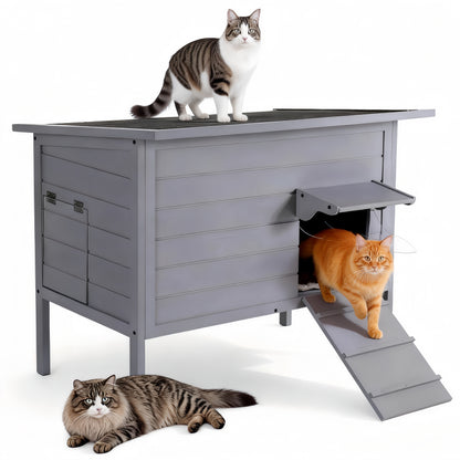 Outdoor Cat House with Removable Heating Pad,  Heated Cat House, Waterproof Winter Shelter for Multiple Cats & Small Animals with Escape Door, Suitable for All Seasons