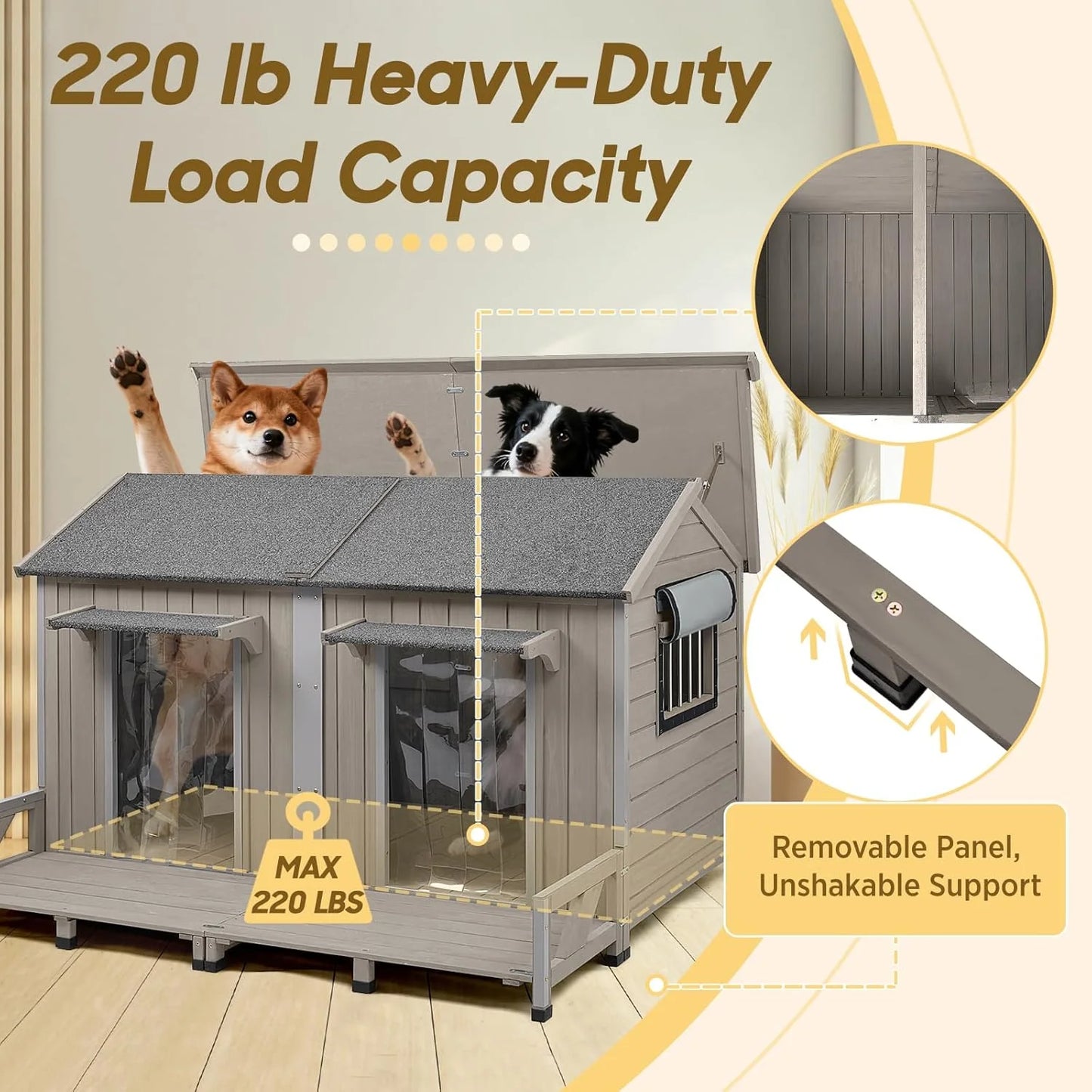 59.4"L Extra Large Dog House Outdoor with Openable Roof & 2 Doors for Large Dogs