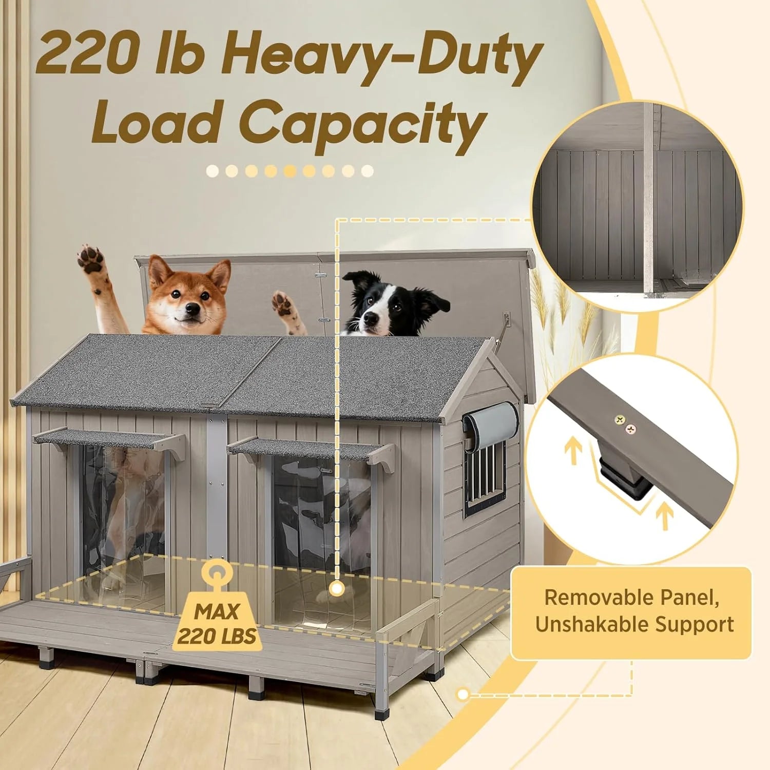 59.4"L Extra Large Dog House Outdoor with Openable Roof & 2 Doors for Large Dogs