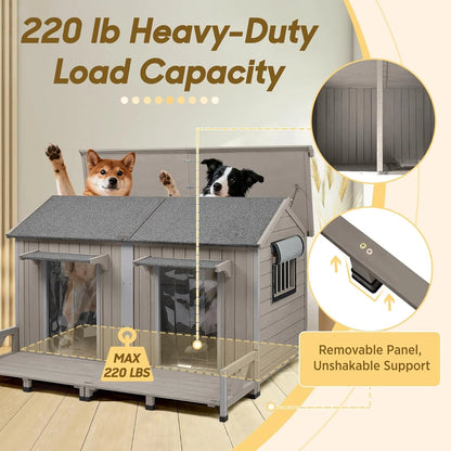 59.4"L Extra Large Dog House Outdoor with Openable Roof & 2 Doors for Large Dogs