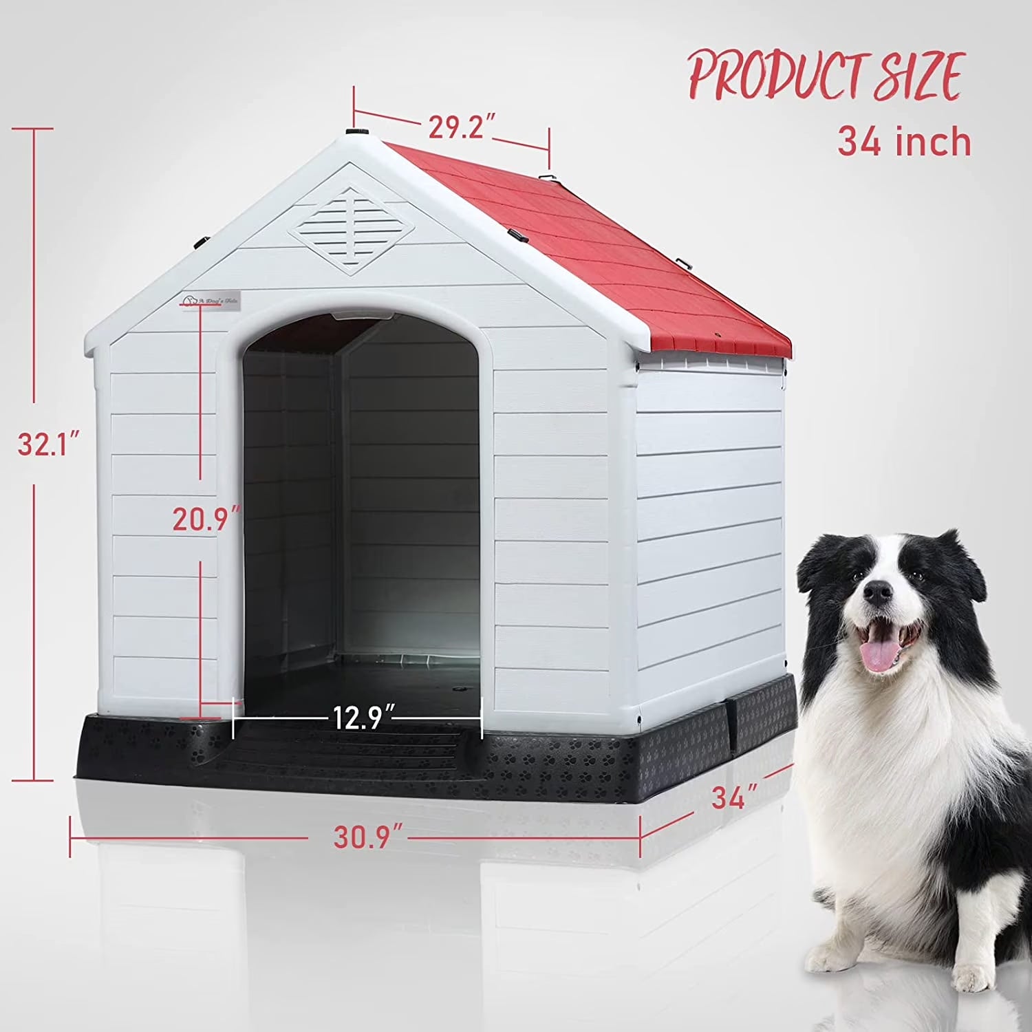 Plastic Dog House Outdoor Indoor for Small Medium Large Dogss with Elevated Floor and Air Vents