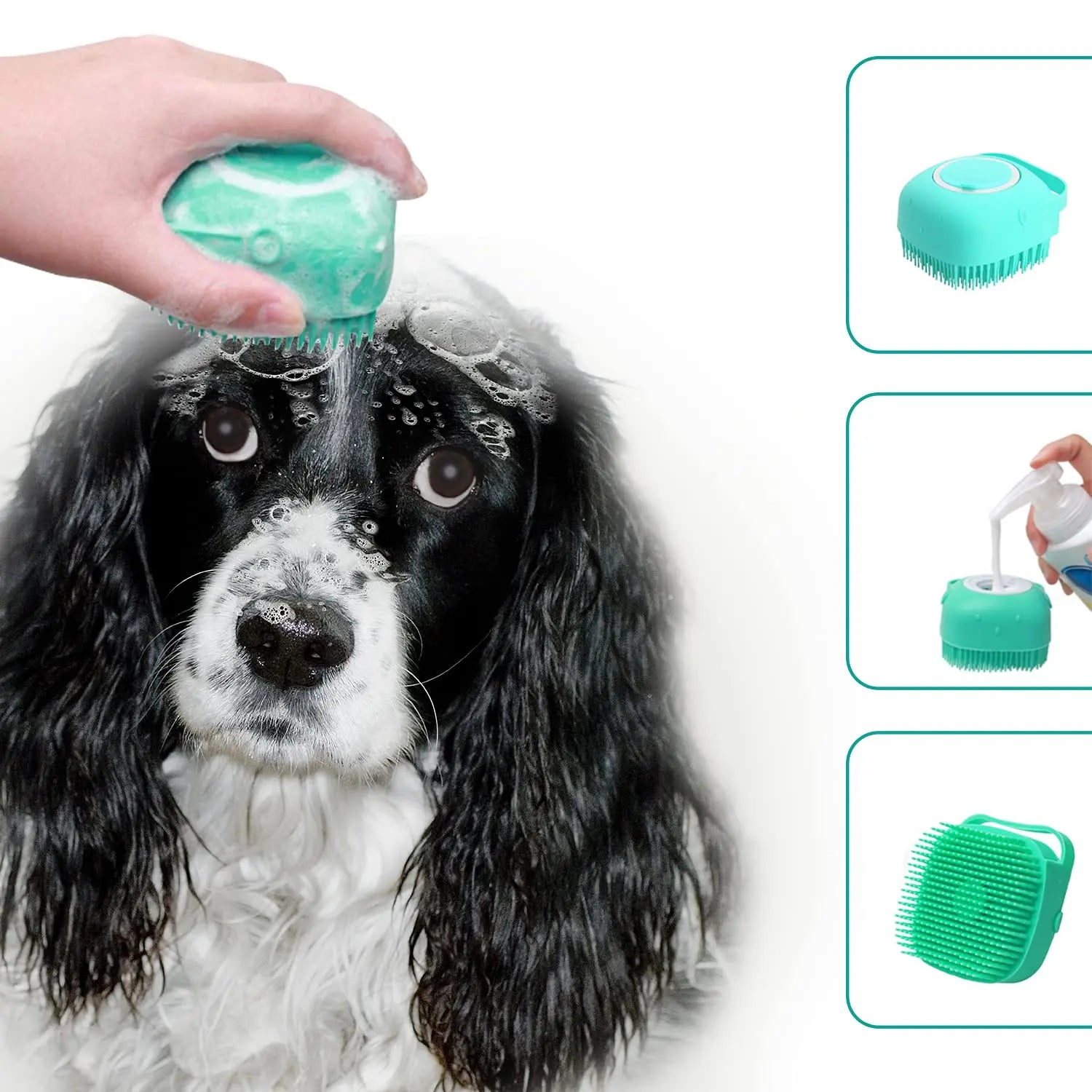 Pet Bath Brush, Silicone Massage Brush with Shampoodispenser, Ldeal Bath Accessories for Dogs & Cats Deerskin Thick Absorbent Pet Towel