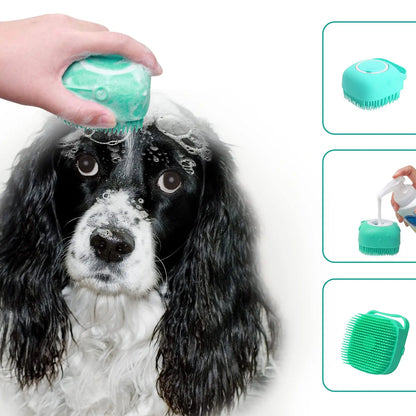 Pet Bath Brush, Silicone Massage Brush with Shampoodispenser, Ldeal Bath Accessories for Dogs & Cats Deerskin Thick Absorbent Pet Towel