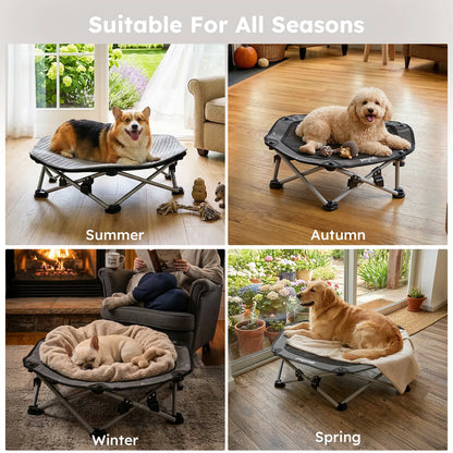 Pecute Foldable Elevated Dog Bed with Cooling Mat & Breathable Mesh,Orthopedic Pet Cot for Joint Support, Non-Slip Washable, Portable for Home & Travel, Anxiety Relief for Small Dogs/Cats (Coupon Eligible)