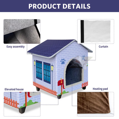 Heated Cat Houses for Indoor/Outdoor Cats with Elevated Heated Cat Bed Waterproof Providing Safe Feral Cats, Easy to Assemble