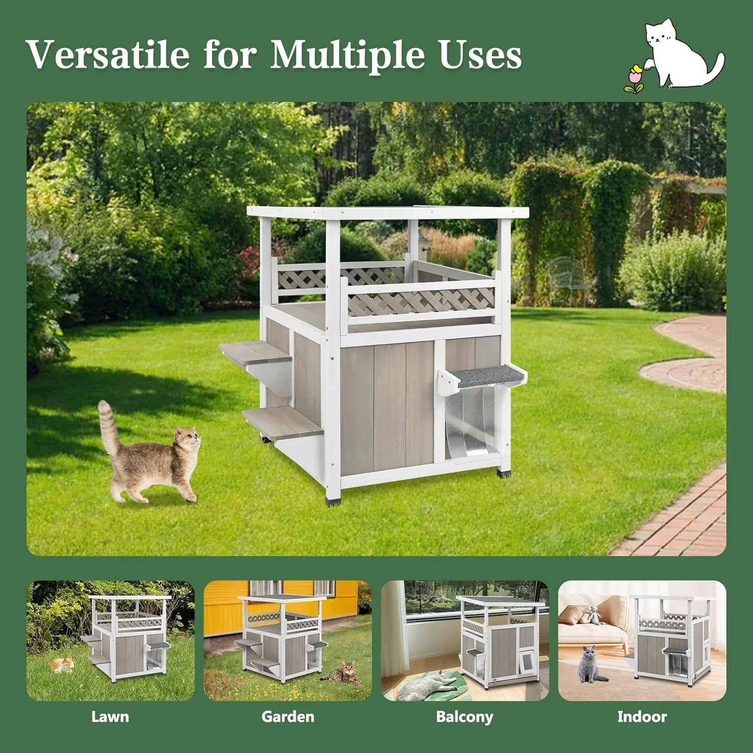 Outdoor Cat House 2 Story Wooden Houses for outside Feral Cats