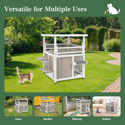 Outdoor Cat House 2 Story Wooden Houses for outside Feral Cats