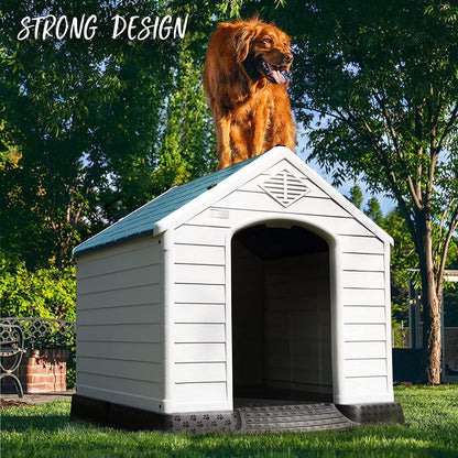 Durable Waterproof Plastic Dog House for Small to Large Sized Dogs, Indoor Outdoor Doghouse with Elevated Floor