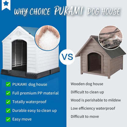 Durable Waterproof Plastic Dog House for Small to Large Sized Dogs, Indoor Outdoor Doghouse with Elevated Floor