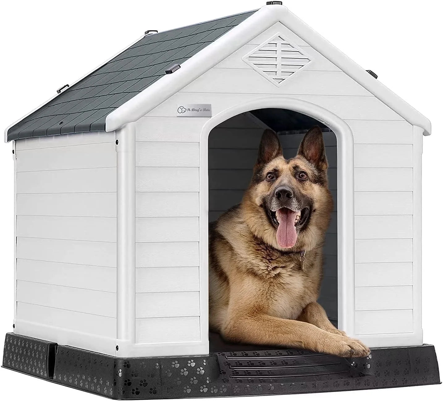 Durable Waterproof Plastic Dog House for Small to Large Sized Dogs, Indoor Outdoor Doghouse with Elevated Floor