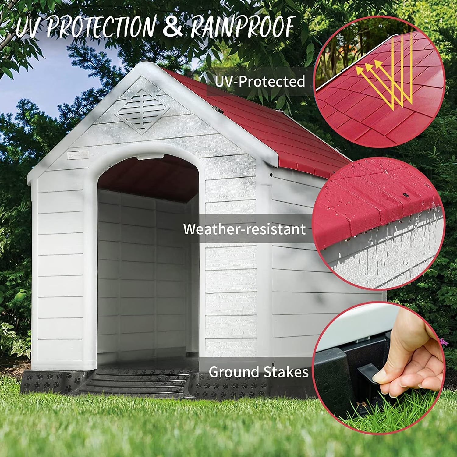 Plastic Dog House Outdoor Indoor for Small Medium Large Dogss with Elevated Floor and Air Vents