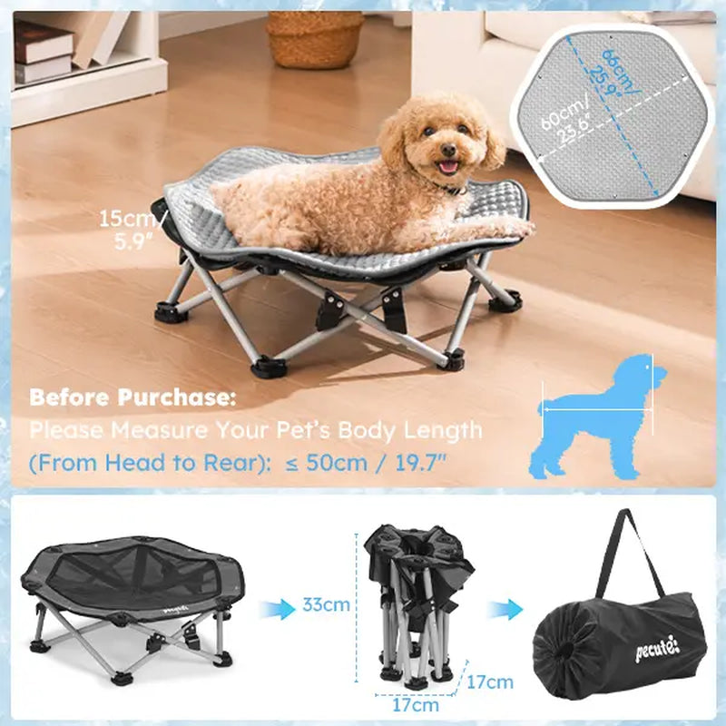 Pecute Foldable Elevated Dog Bed with Cooling Mat & Breathable Mesh,Orthopedic Pet Cot for Joint Support, Non-Slip Washable, Portable for Home & Travel, Anxiety Relief for Small Dogs/Cats (Coupon Eligible)