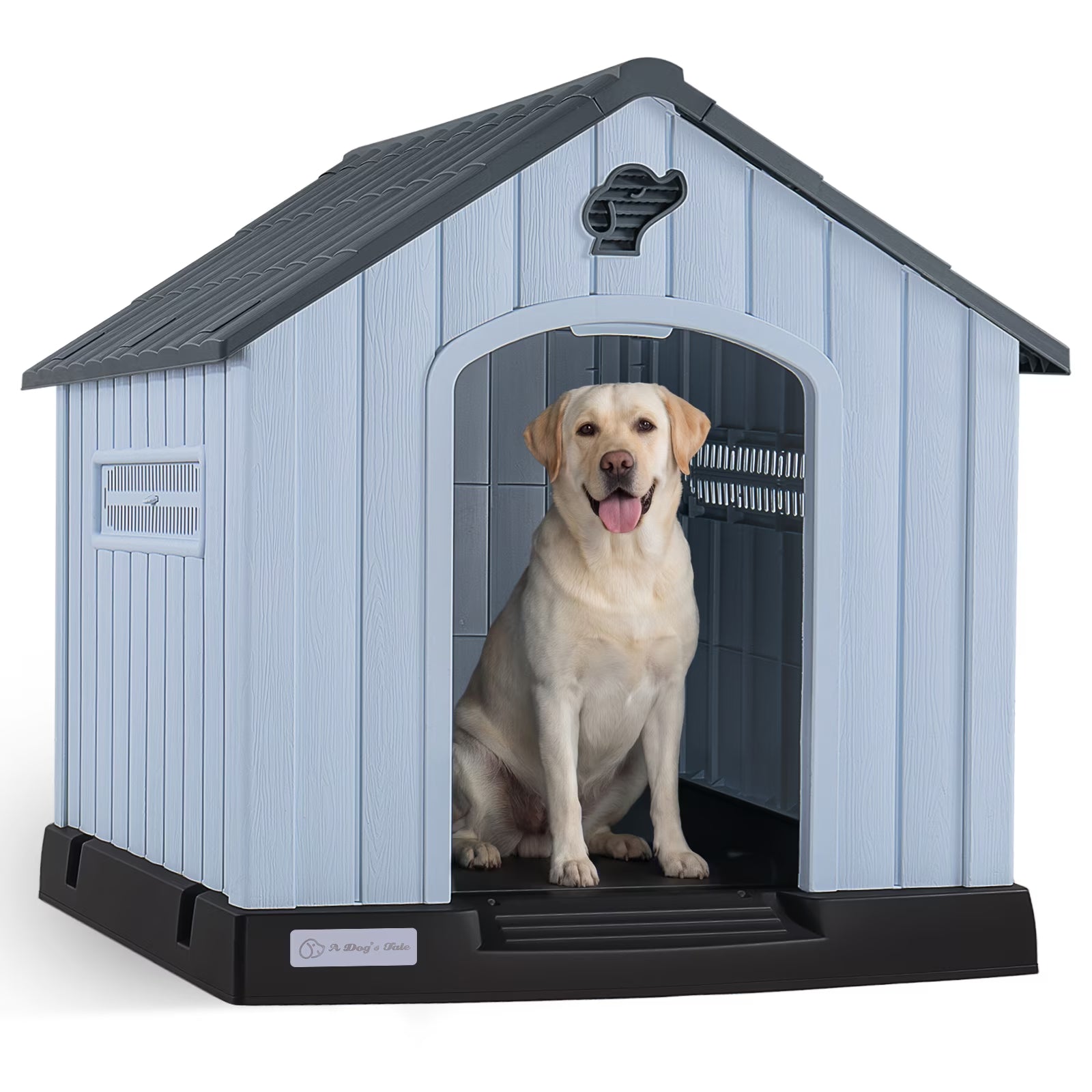 Durable Waterproof Plastic Dog House for Small to Large Sized Dogs, Indoor Outdoor Doghouse with Elevated Floor