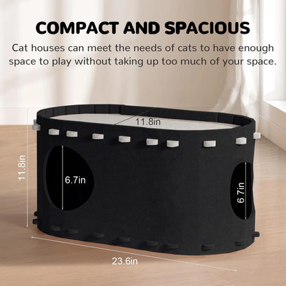 Cat Bed,  Extra Large Cat House with Scratch Pad and Fluffy Ball Hanging ,24"X16"X13", Khaki