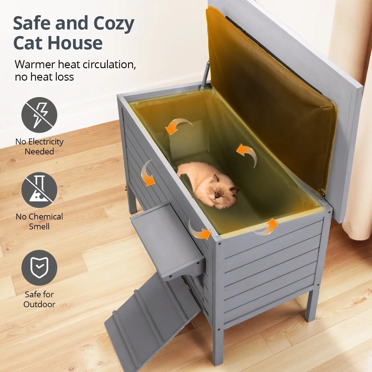 Outdoor Cat House with Removable Heating Pad,  Heated Cat House, Waterproof Winter Shelter for Multiple Cats & Small Animals with Escape Door, Suitable for All Seasons