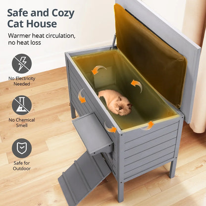 Outdoor Cat House with Removable Heating Pad,  Heated Cat House, Waterproof Winter Shelter for Multiple Cats & Small Animals with Escape Door, Suitable for All Seasons