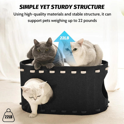 Cat Bed,  Extra Large Cat House with Scratch Pad and Fluffy Ball Hanging ,24"X16"X13", Khaki